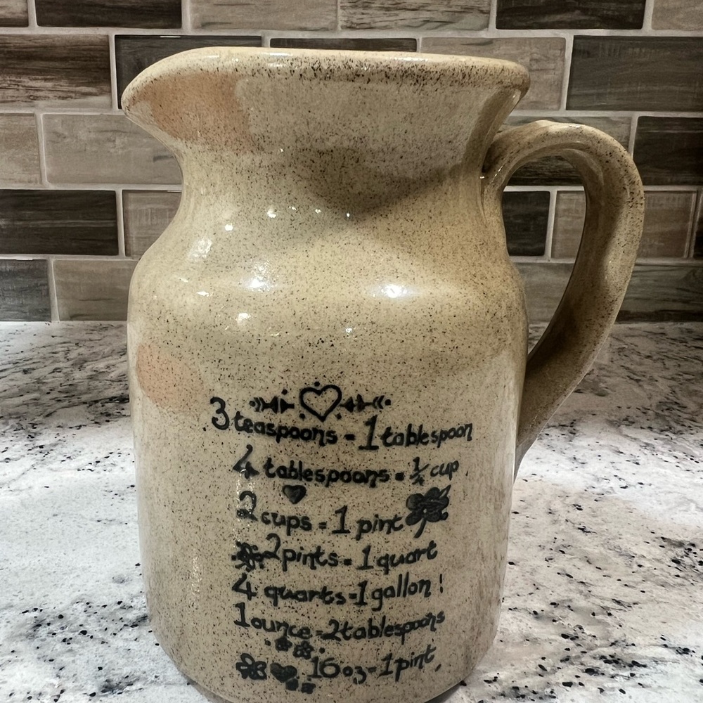 Cream Stoneware Pitcher with Measurement Design